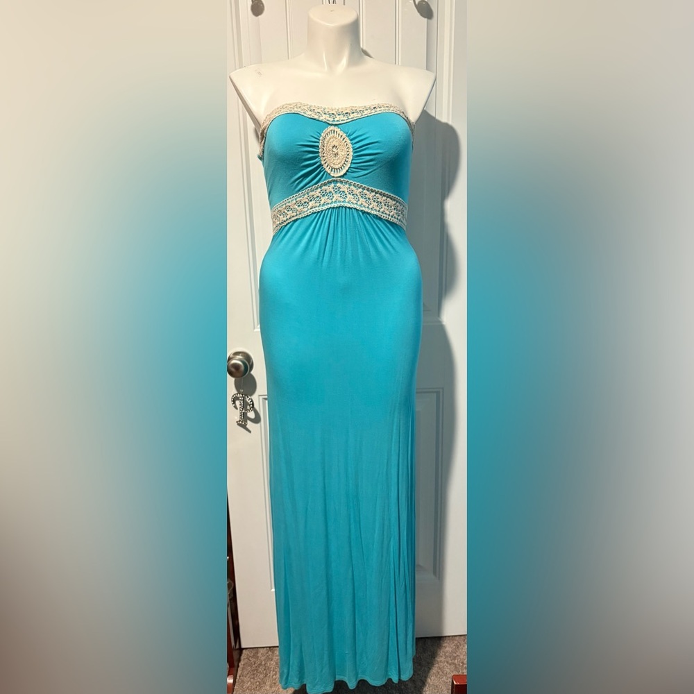 VENUS Sexy Blue Strapless Dress